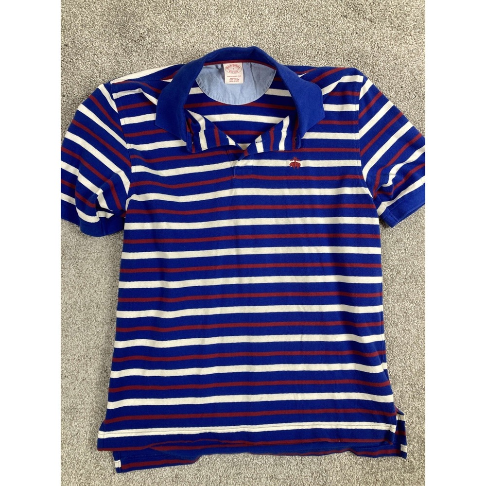 Brooks Brothers Men's Small Performance Polo Shirt Striped Blue Red White 1818